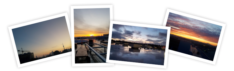 different photos of the sunset from rooftops
